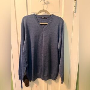 Men's Blue V-Neck virgin wool  mix Sweater